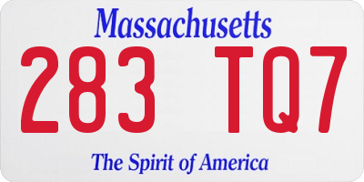 MA license plate 283TQ7