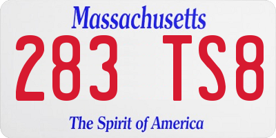 MA license plate 283TS8