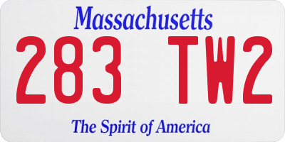 MA license plate 283TW2