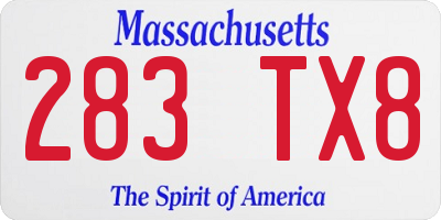 MA license plate 283TX8