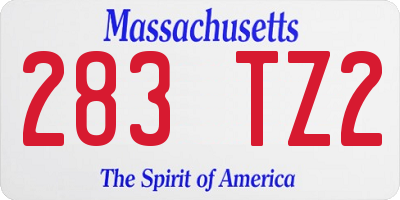 MA license plate 283TZ2