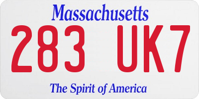 MA license plate 283UK7