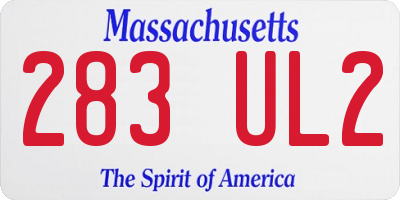 MA license plate 283UL2