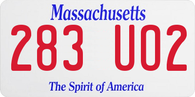 MA license plate 283UO2
