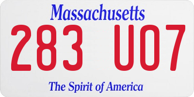 MA license plate 283UO7