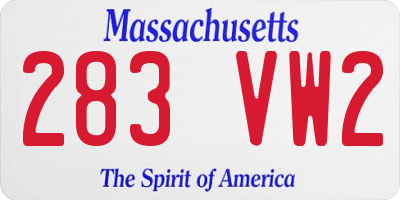 MA license plate 283VW2
