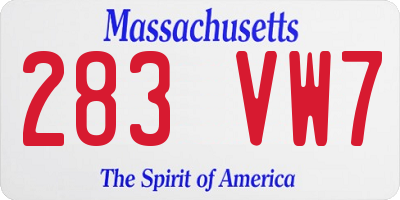 MA license plate 283VW7