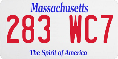 MA license plate 283WC7