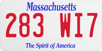 MA license plate 283WI7