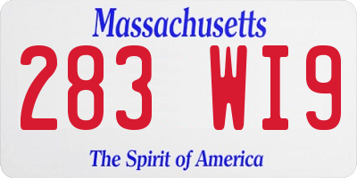 MA license plate 283WI9