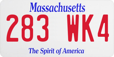 MA license plate 283WK4