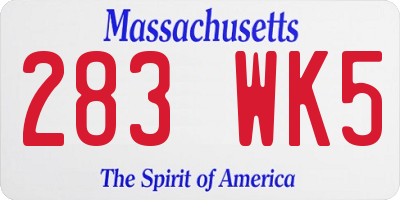 MA license plate 283WK5