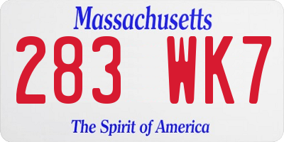 MA license plate 283WK7