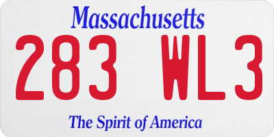 MA license plate 283WL3