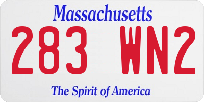 MA license plate 283WN2