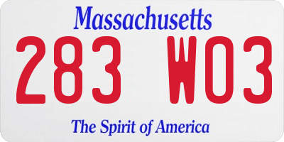MA license plate 283WO3