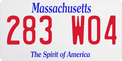 MA license plate 283WO4