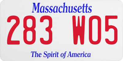 MA license plate 283WO5