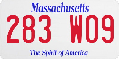 MA license plate 283WO9