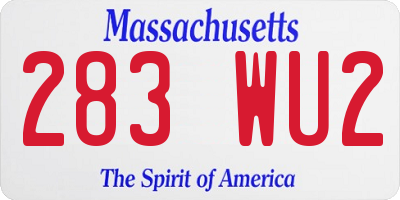 MA license plate 283WU2