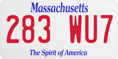 MA license plate 283WU7