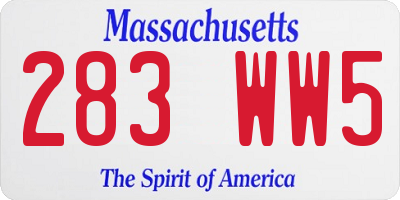 MA license plate 283WW5