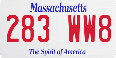 MA license plate 283WW8