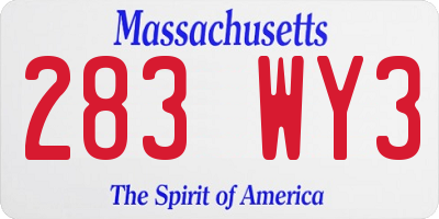 MA license plate 283WY3