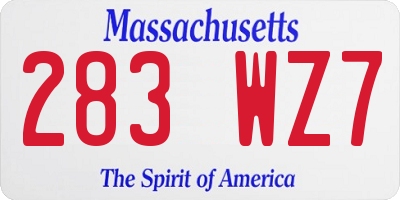 MA license plate 283WZ7