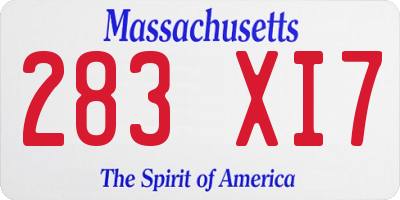 MA license plate 283XI7