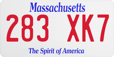 MA license plate 283XK7