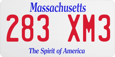 MA license plate 283XM3