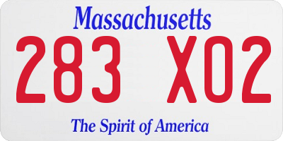 MA license plate 283XO2