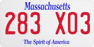 MA license plate 283XO3