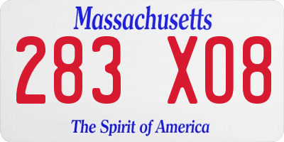 MA license plate 283XO8