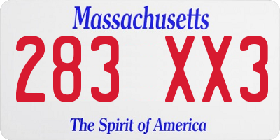 MA license plate 283XX3