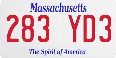 MA license plate 283YD3