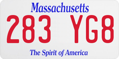 MA license plate 283YG8
