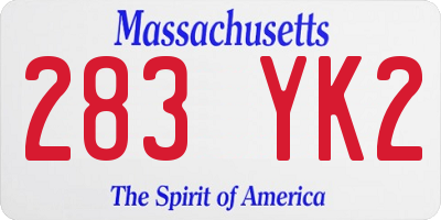 MA license plate 283YK2