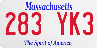 MA license plate 283YK3