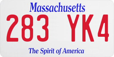 MA license plate 283YK4