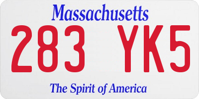 MA license plate 283YK5
