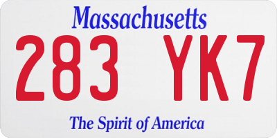 MA license plate 283YK7