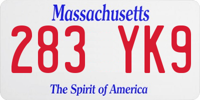 MA license plate 283YK9