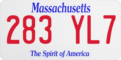 MA license plate 283YL7