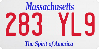 MA license plate 283YL9