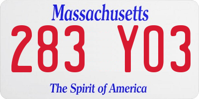 MA license plate 283YO3