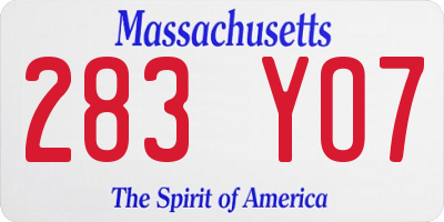 MA license plate 283YO7
