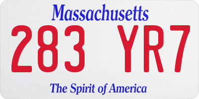 MA license plate 283YR7