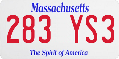 MA license plate 283YS3